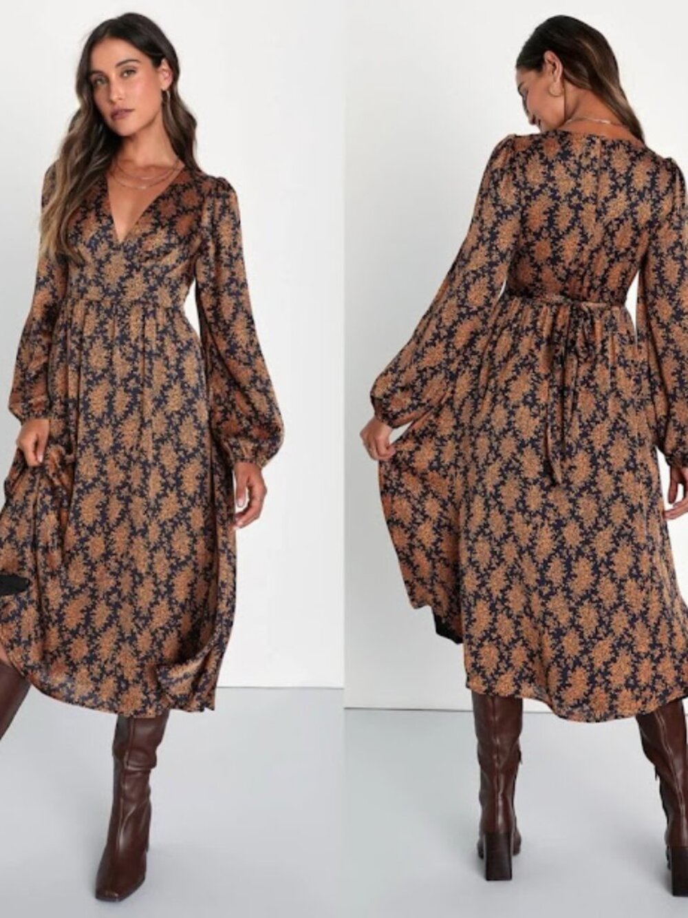 Lulus Graceful Impression Floral Print Midi Dress Size XS NWT